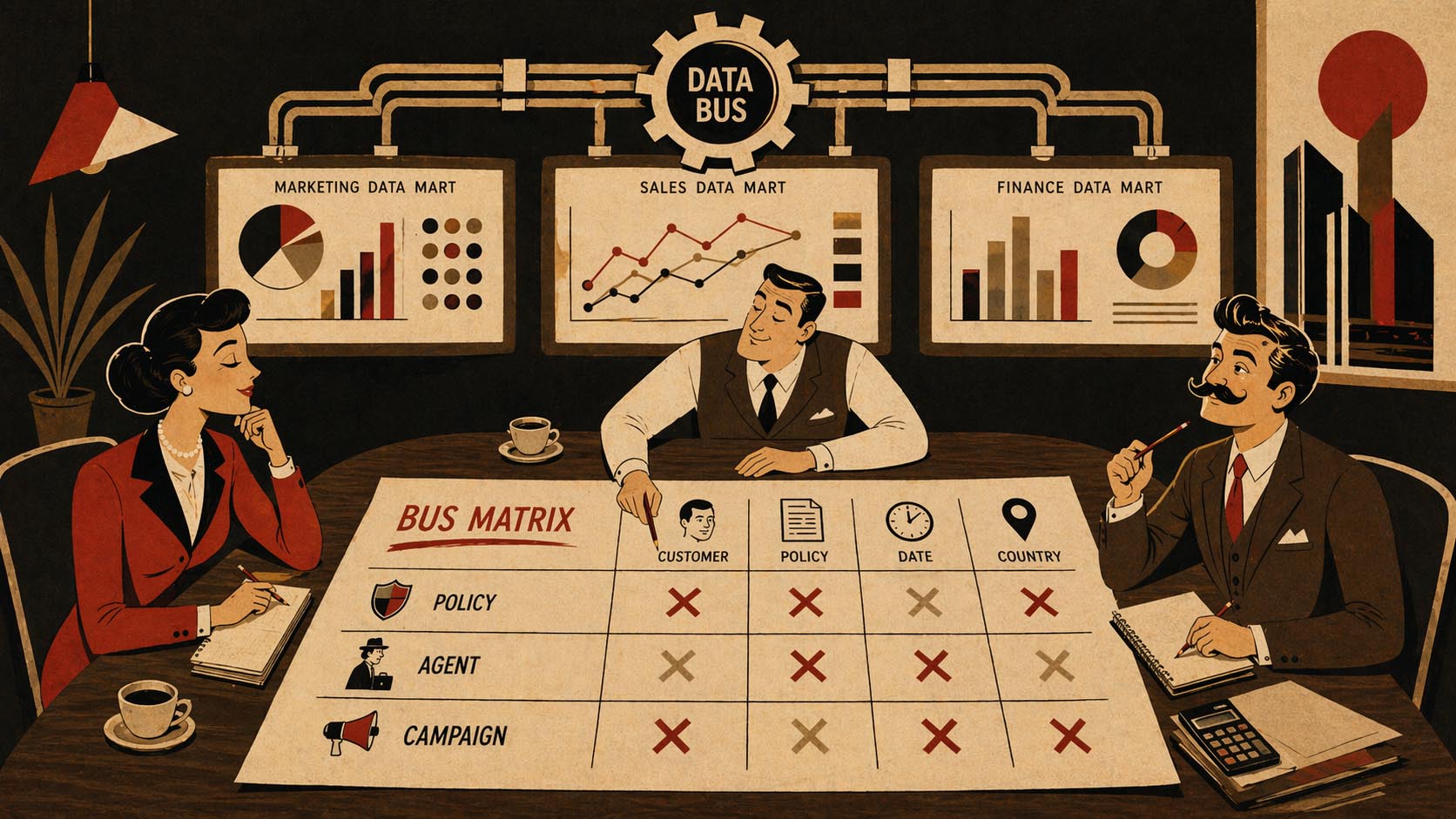 Tres data marts, tres verdades sobre las ventas: el bus matrix como terreno común